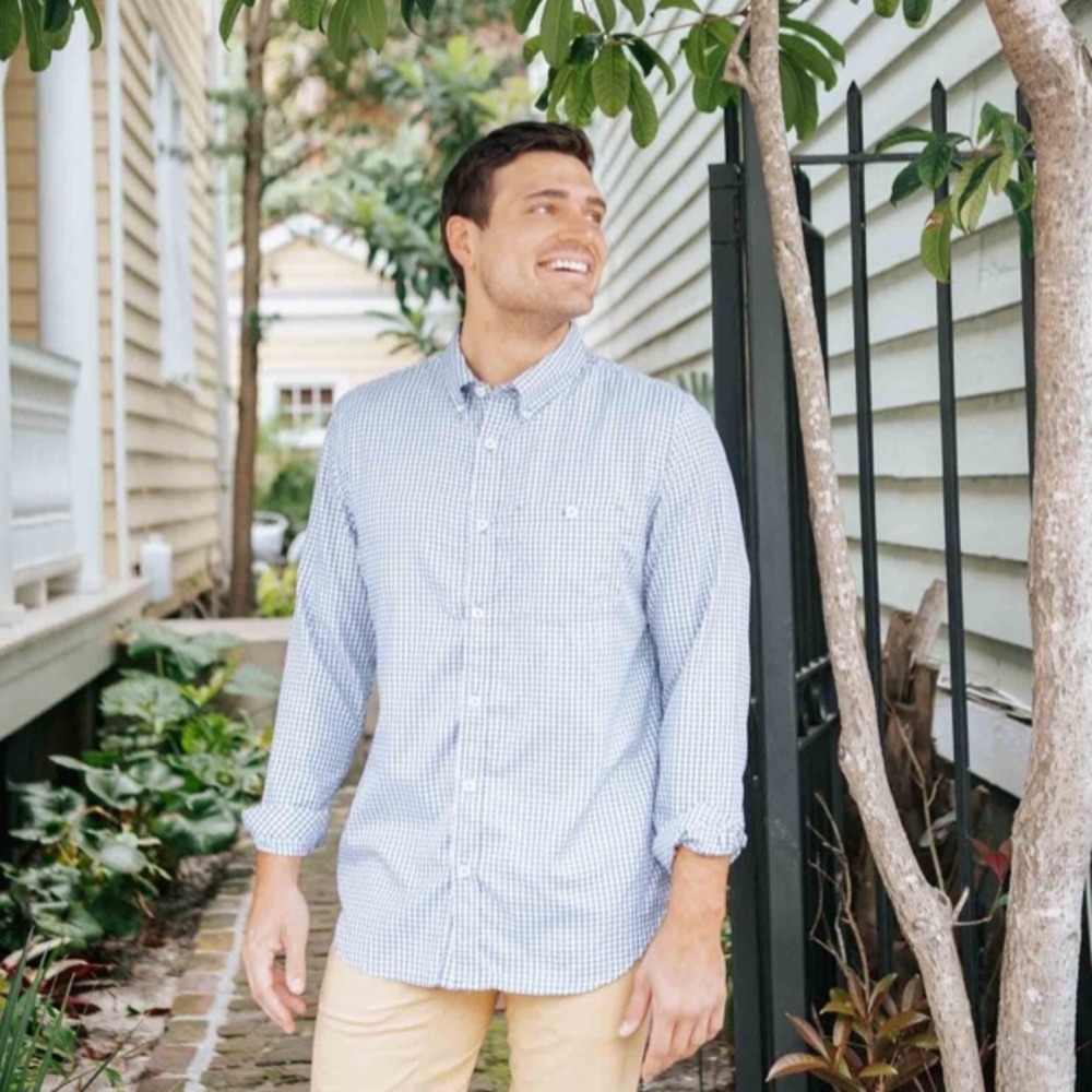 Mountain khaki blue check passport EC long sleeve shirt S